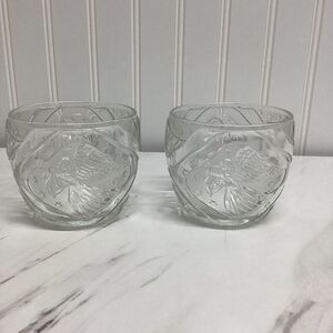 KIG INDONESIA CLEAR PRESSED GLASS VOTIVE CANDLE HOLDER ANGELS BLOWING HORNS GIFT